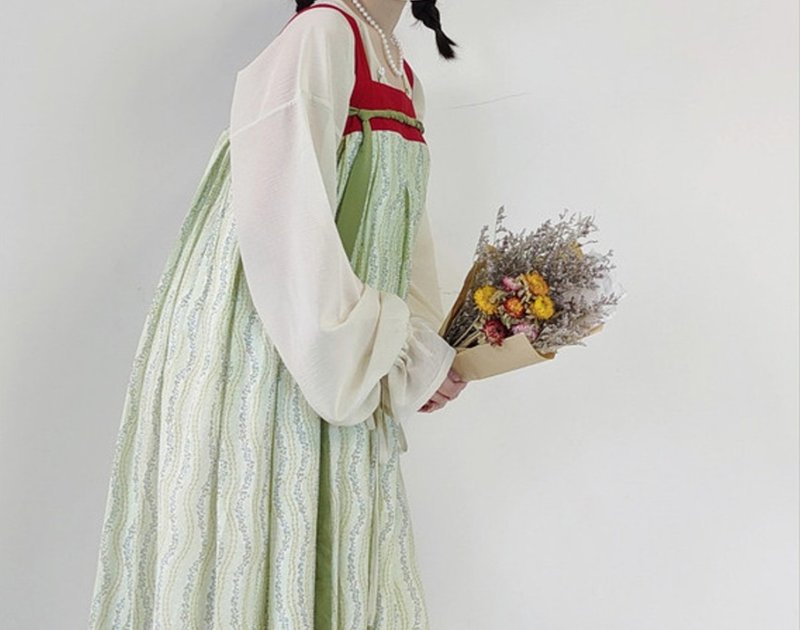 【唐制漢服】一片式背帶齊胸裙/圓領內搭/背帶裙 - 裙子/長裙 - 其他材質 綠色