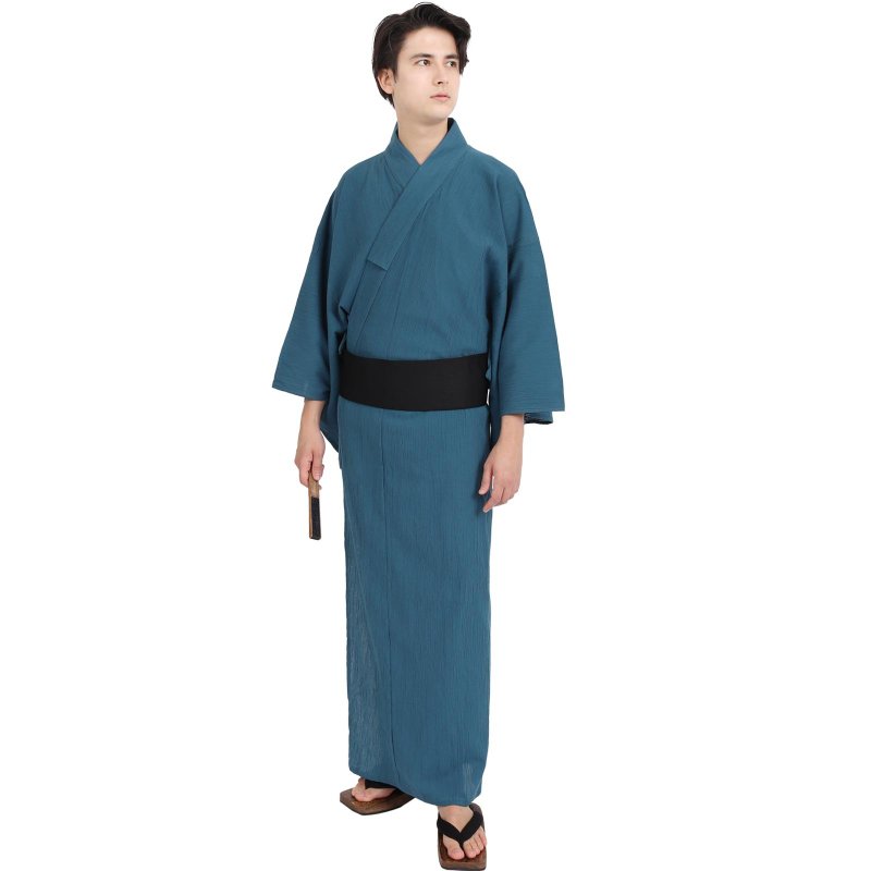 日本 和服 男 楊柳 浴衣 腰封 2 件 套組 M-5L 藍 z38-02 - 其他 - 棉．麻 藍色