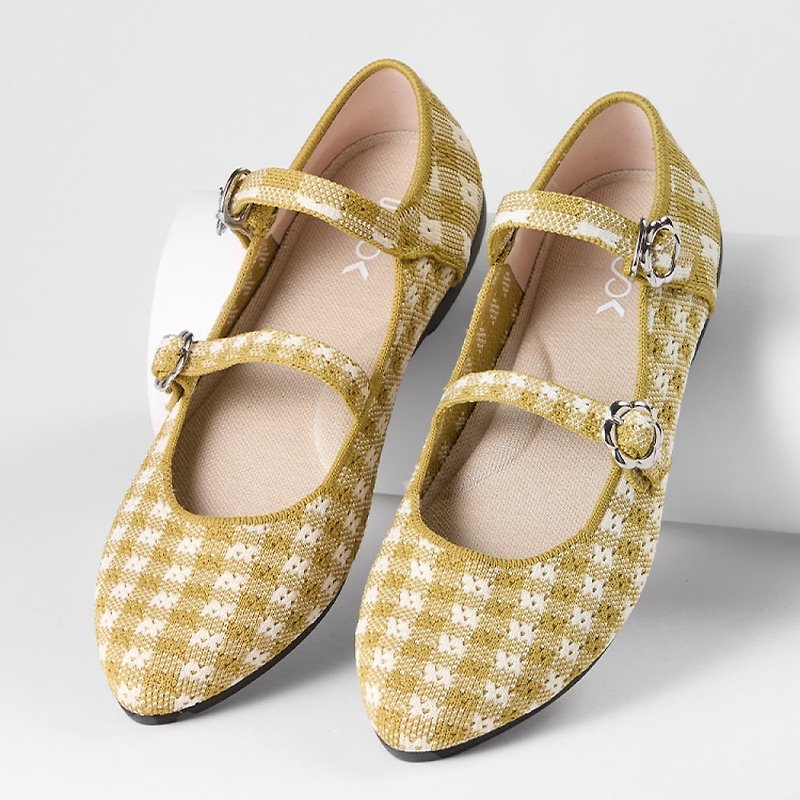 Picnic Daisy Flats Lime Green Gingham - Mary Jane Shoes & Ballet Shoes - Polyester Green