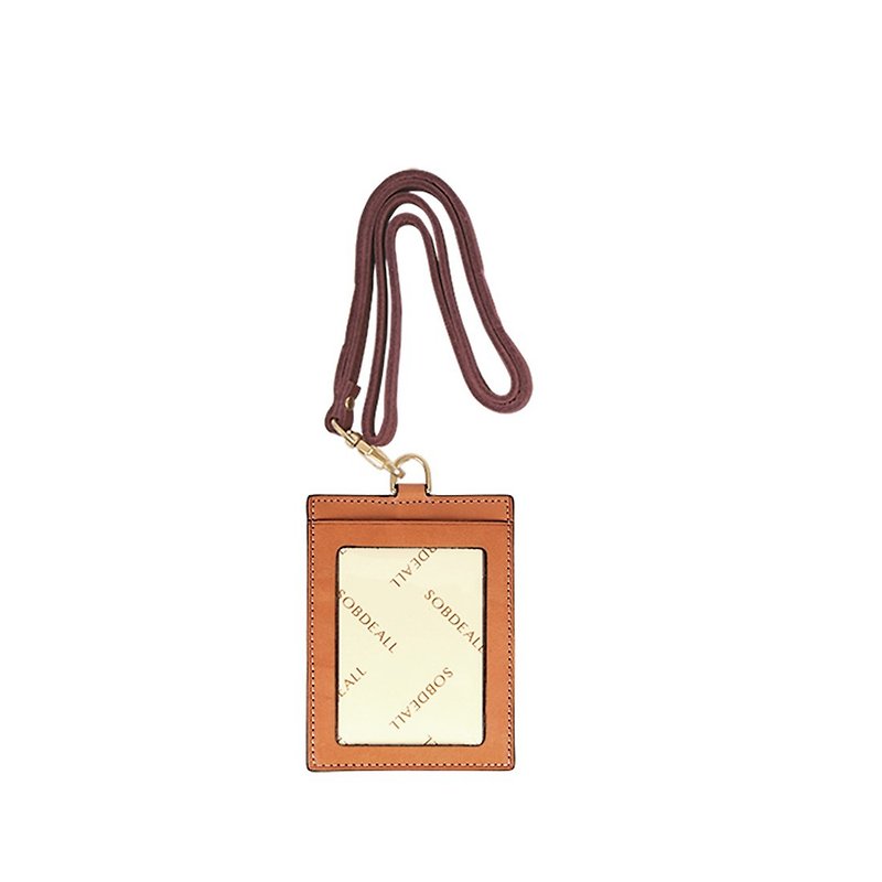 Leather straight identification card (with leather lanyard) - ID & Badge Holders - Genuine Leather Gold