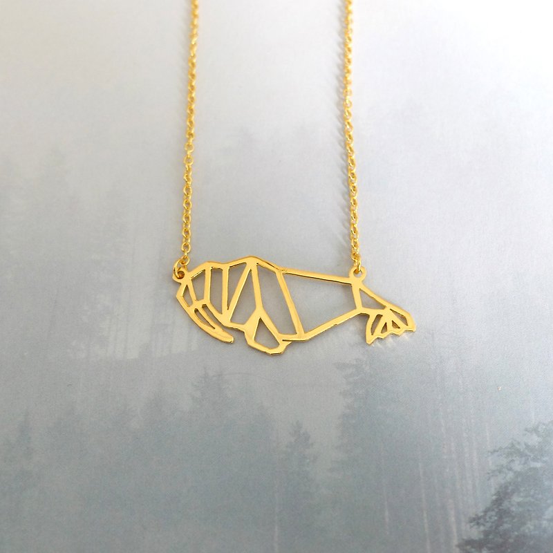 Walrus Necklace, Origami Animal Necklace, Gold Plated Brass Necklace - 項鍊 - 銅/黃銅 金色