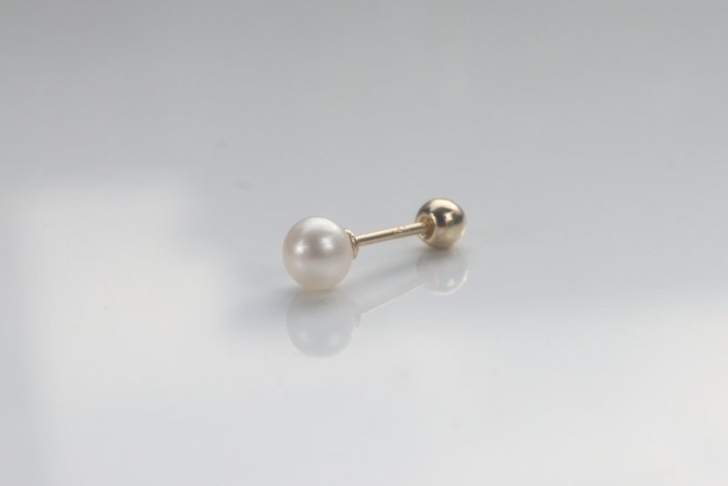 純14K  淡水珍珠鎖珠耳環 (單顆珍珠款式) (改良厚實版) - 耳環/耳夾 - 貴金屬 