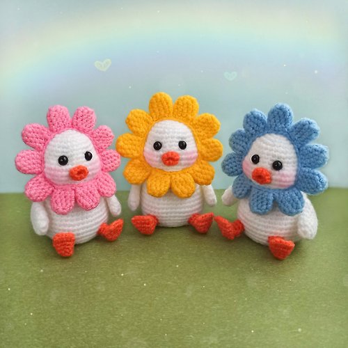 WithLoveNatalia Cute Duck- flower, Little Stuffed Duckling Toy, Duckling with flower, Kawaii