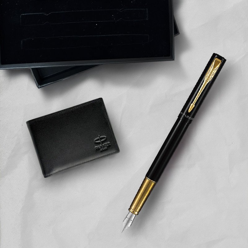 Parker 派克 威雅XL幻影黑金夾鋼筆(限定版)  牛皮短夾禮盒 - 鋼筆 - 其他金屬 黑色