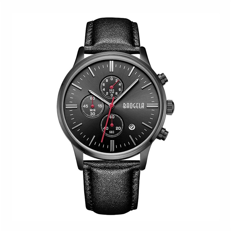 BAOGELA-STELVIOシリーズブラックダイヤル/ブラックレザーウォッチ - 腕時計 - その他の素材 ブラック