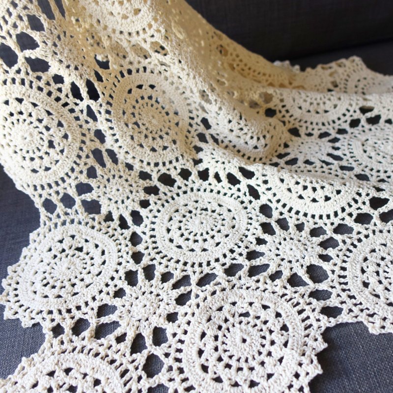 Crochet Square Doily Hand-Knitted Lace Motif Off-White Granny 60cm Square #3 - Other - Cotton & Hemp White