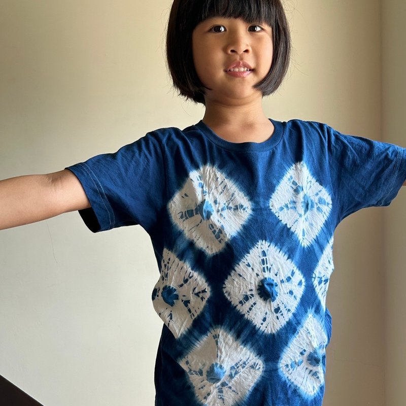 Ichikawa wood indigo woven cotton indigo top-double blue rhombus | Children's clothing for boys and girls - Tops & T-Shirts - Cotton & Hemp Blue