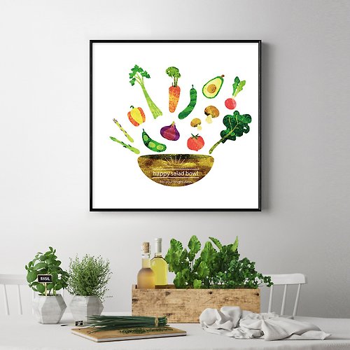 菠蘿選畫所 Happy Salad Bowl-蔬菜/方形掛畫/餐廳佈置/家庭佈置/北歐/蔬果