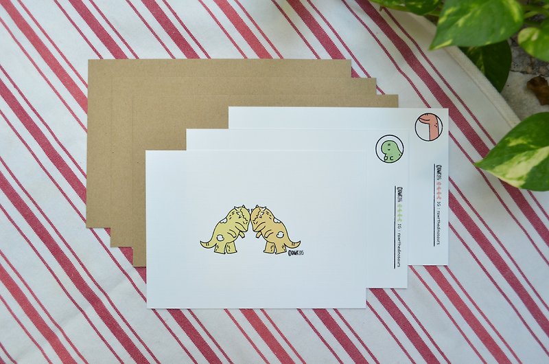 fighting cards with brown envelopes (Pack of 3) Rawr the dinosaurs - 心意卡/卡片 - 紙 白色