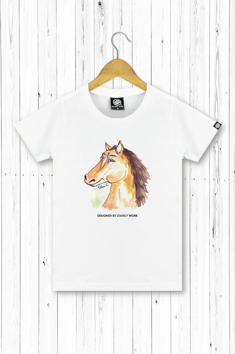STATELYWORK World-weary Zodiac-Horse-Female White T-shirt - เสื้อผู้หญิง - ผ้าฝ้าย/ผ้าลินิน ขาว