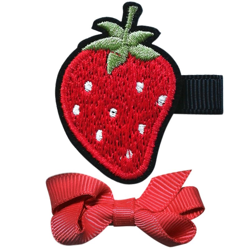 Strawberry and small bow hairpins two sets of all-inclusive cloth handmade hair accessories Strawberry - เครื่องประดับผม - เส้นใยสังเคราะห์ สีแดง