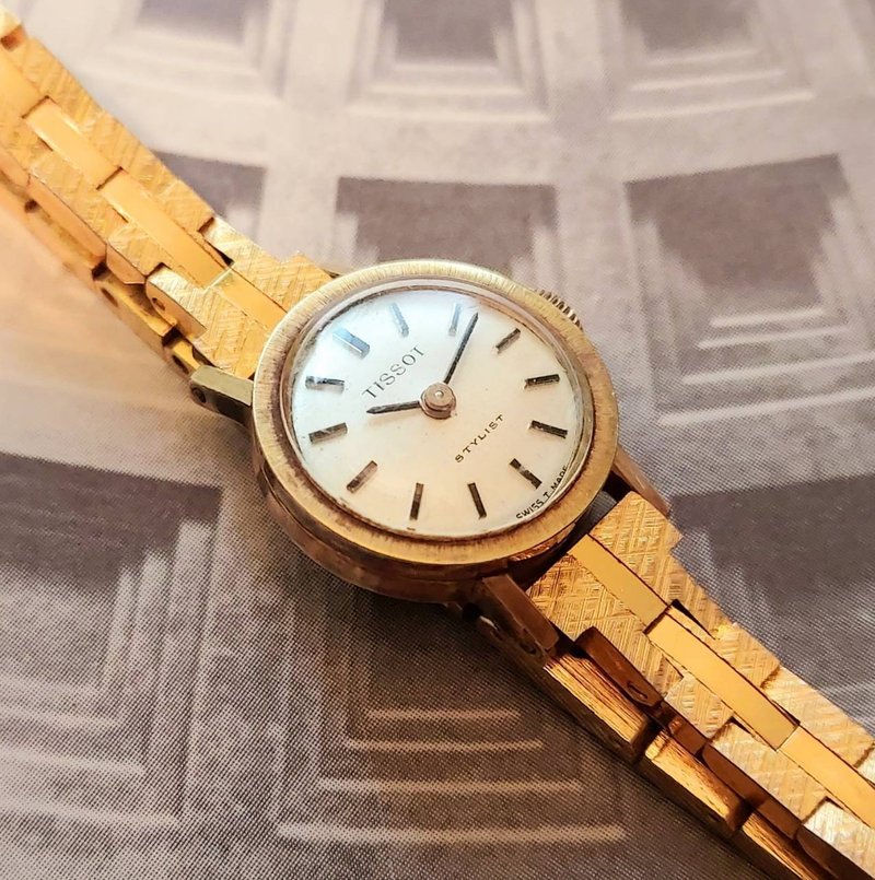 瑞士 天梭 Tissot 手動上鍊 銅胎 簡約金色 女用古董錶 機械錶 - 女錶 - 其他金屬 金色