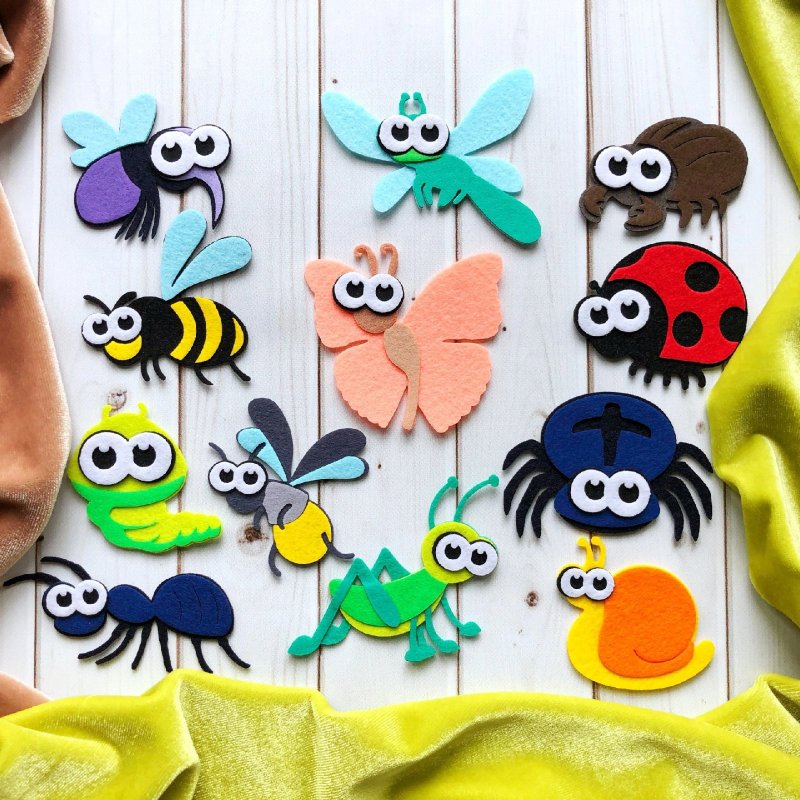 INSECTS, Laser cut parts, Felt board  ornament pattern, MONTESSORI TOYS - 寶寶/兒童玩具/玩偶 - 羊毛 多色