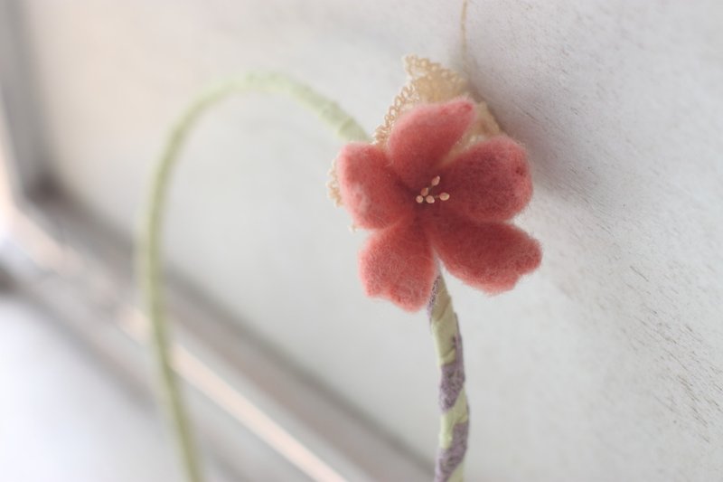 天然植物染櫻花髮箍 - 髮帶/頭箍 - 羊毛 粉紅色