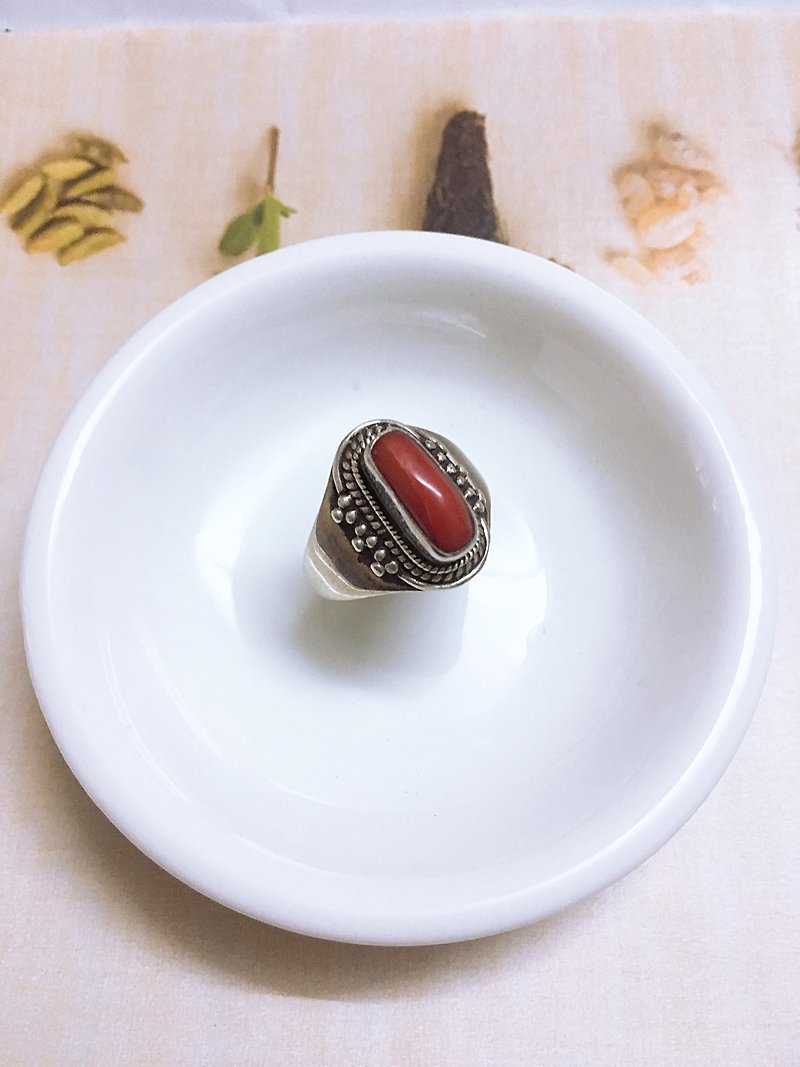 義大利珊瑚 尼泊爾 手工製 925純銀 - 戒指 - 半寶石 