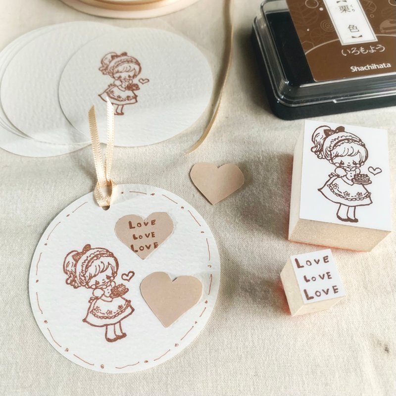 ラバースタンプ 【ケーキを焼いたの 女の子とLOVE LOVE LOVEのスタンプ】２点セット - 印章/印台 - 其他材質 白色