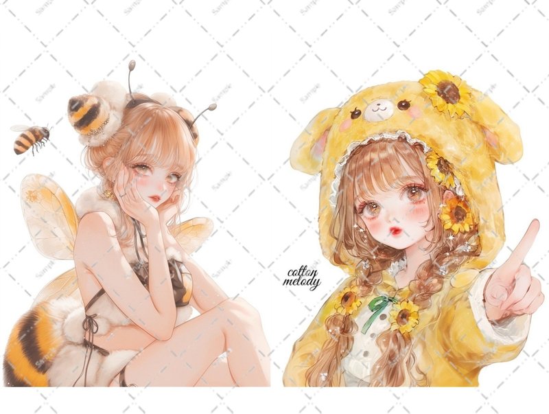 original sticker no.6615 人物ステッカー オリジナルステッカー 人物ステッカー 女の子ステッカー オリジナル人物ステッカー - 貼紙 - 紙 