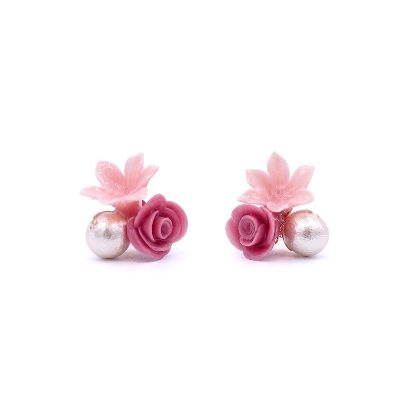 Pamycarie ROSY ROSIE Valentine's Day Limited Edition Rose Pearl 925 Sterling Silver Earrings - ต่างหู - ดินเหนียว สึชมพู