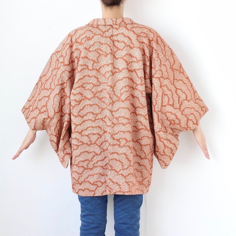 brown SHIBORI Haori, Japanese kimono, shibori, silk kimono, gift for women /3902 - Women's Casual & Functional Jackets - Silk Brown