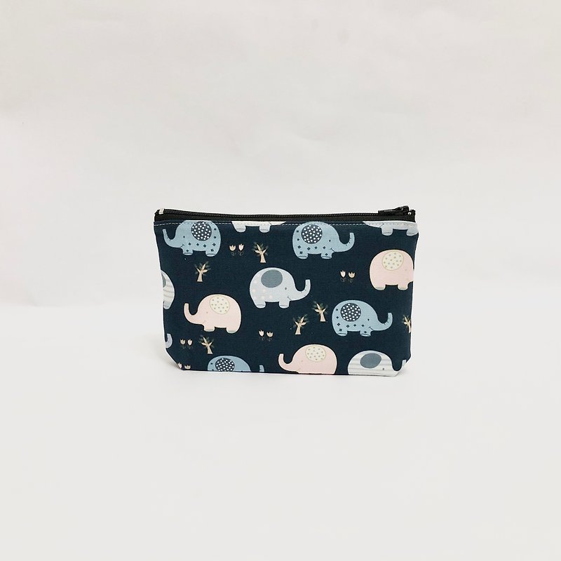 Customized fabric selection-dark blue elephant cosmetic bag storage bag gift - Toiletry Bags & Pouches - Cotton & Hemp Multicolor