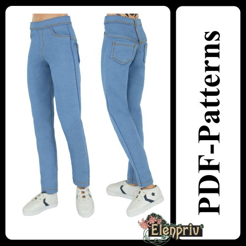 Elenpriv PDF Pattern Denim pants for Ken MTM BMR Fashionista doll (no instructions)