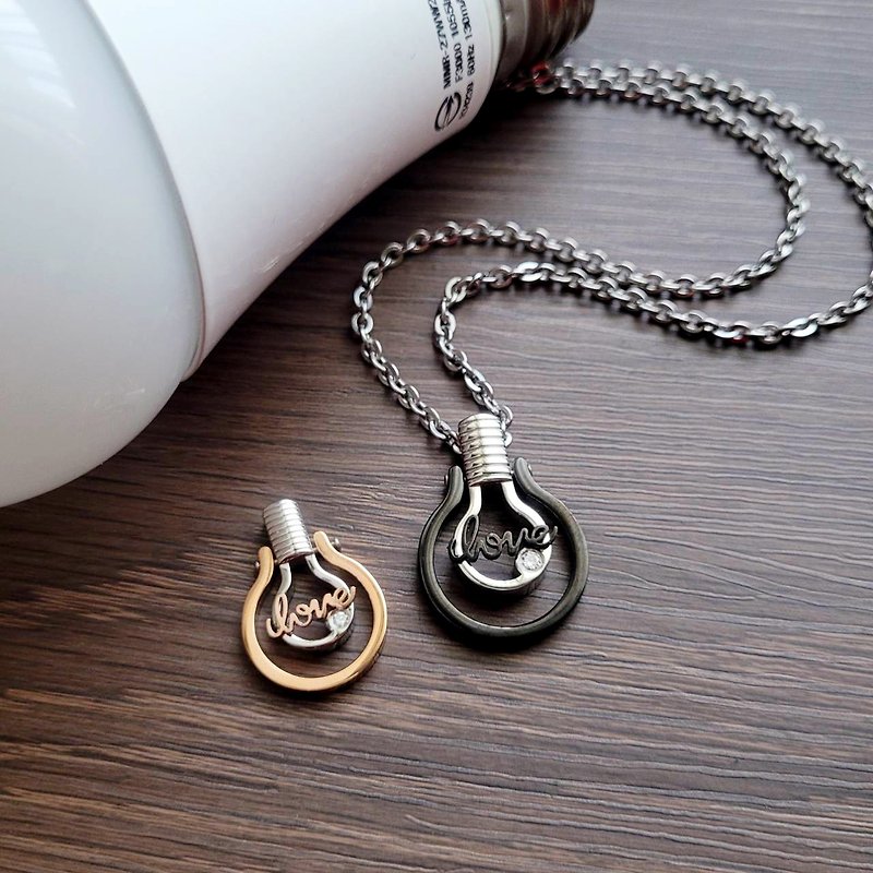 Light bulb stainless steel  pendant - Necklaces - Stainless Steel Black
