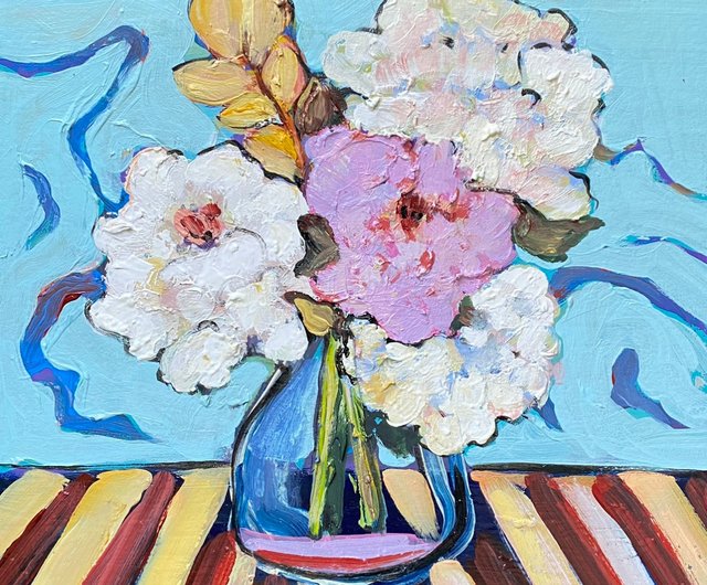 花の絵 オリジナルの油絵 フォーヴィスムアート マティスにインスピ