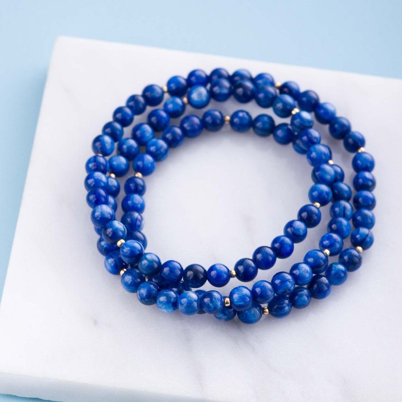 藍晶石三圈14KGF手鍊 | 不褪色 |  天然水晶6mm手鏈客製化禮物 - 手鍊/手環 - 寶石 藍色