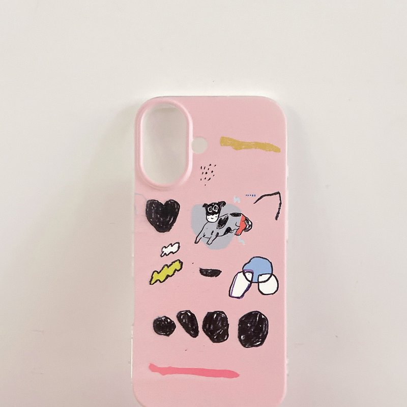 iphone  黑色 小狗與愛 質感印花手機殼iphone全系列 - 手機殼/手機套 - 橡膠 粉紅色
