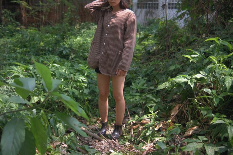 M.Jacket | Natural Ebony Fruit Dye | Hand Woven cotton - 女大衣/外套 - 棉．麻 咖啡色