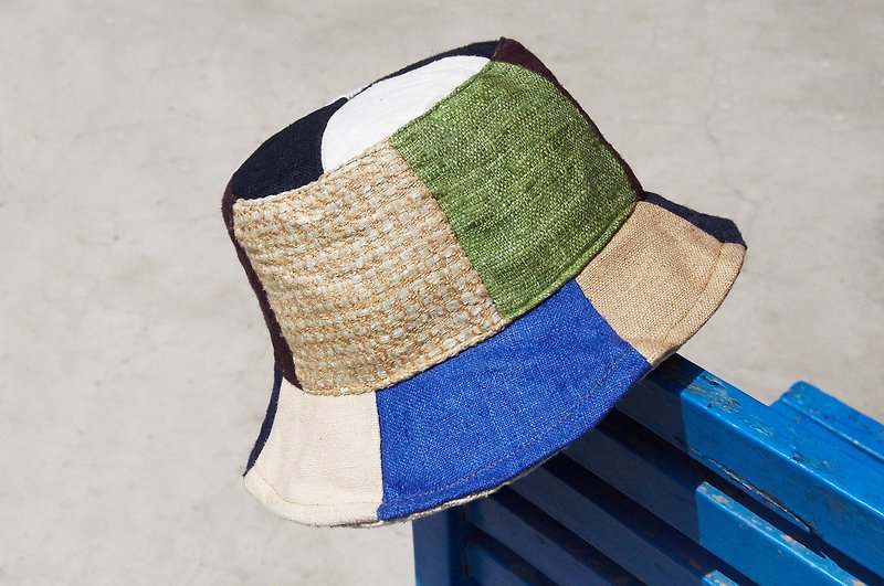 Limited a land of forest wind stitching hand-woven cotton Linen cap / hat / visor / hat Patchwork / handmade hat - camping must-contrast color stitching cap - หมวก - ผ้าฝ้าย/ผ้าลินิน หลากหลายสี