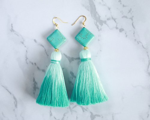 ideabracelets Turquoise Ombre Tassel Jewelry Statement Long Drop Earrings Gift for Woman