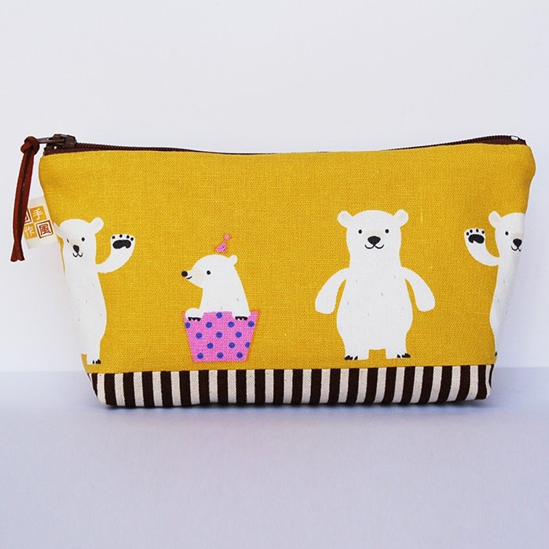 Polar bears wave big pouch / large bag - กล่องดินสอ/ถุงดินสอ - ผ้าฝ้าย/ผ้าลินิน สีส้ม