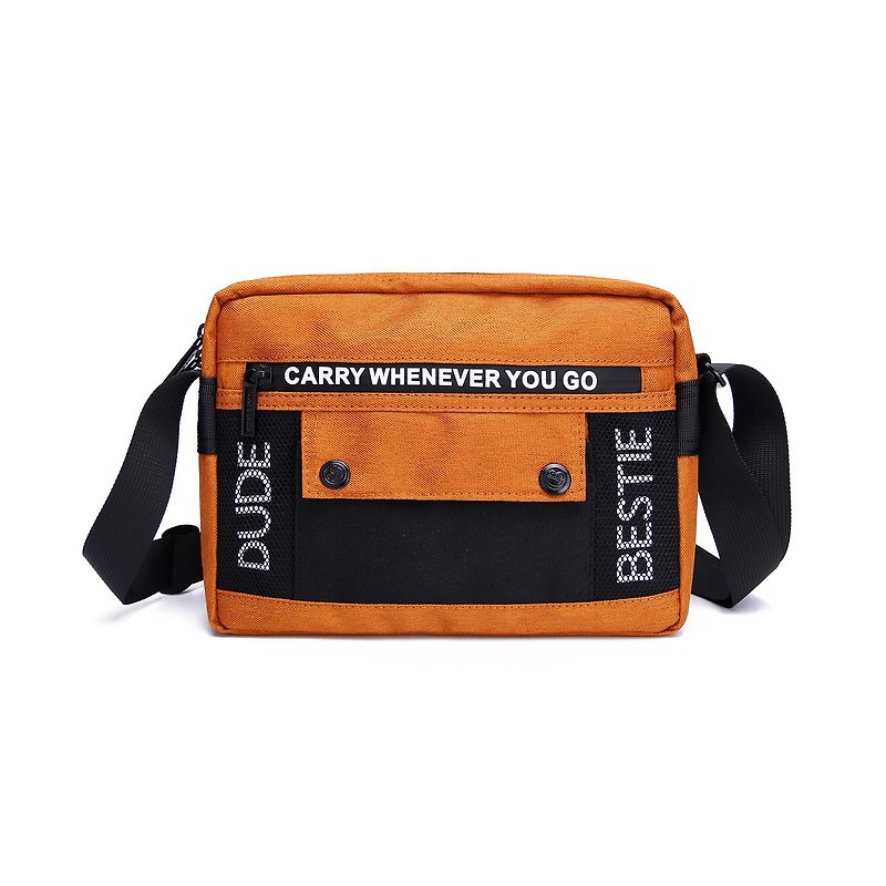 Waterproof Small Side Backpack Shoulder Bag Crossbody Bag Small Bag Travel Men and Women-Stereo Orange - กระเป๋าแมสเซนเจอร์ - ไนลอน สีส้ม