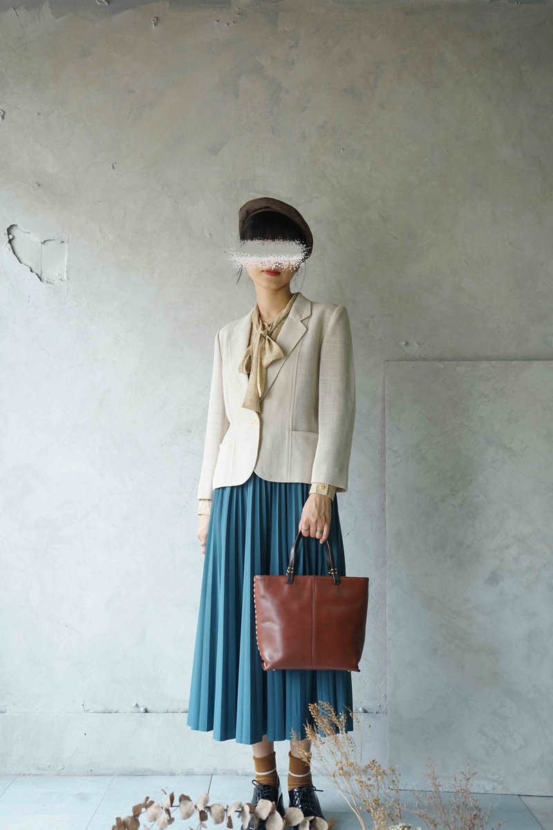 尋寶古著-氣質淺駝透膚修身西裝外套 - 女西裝外套 - 聚酯纖維 卡其色