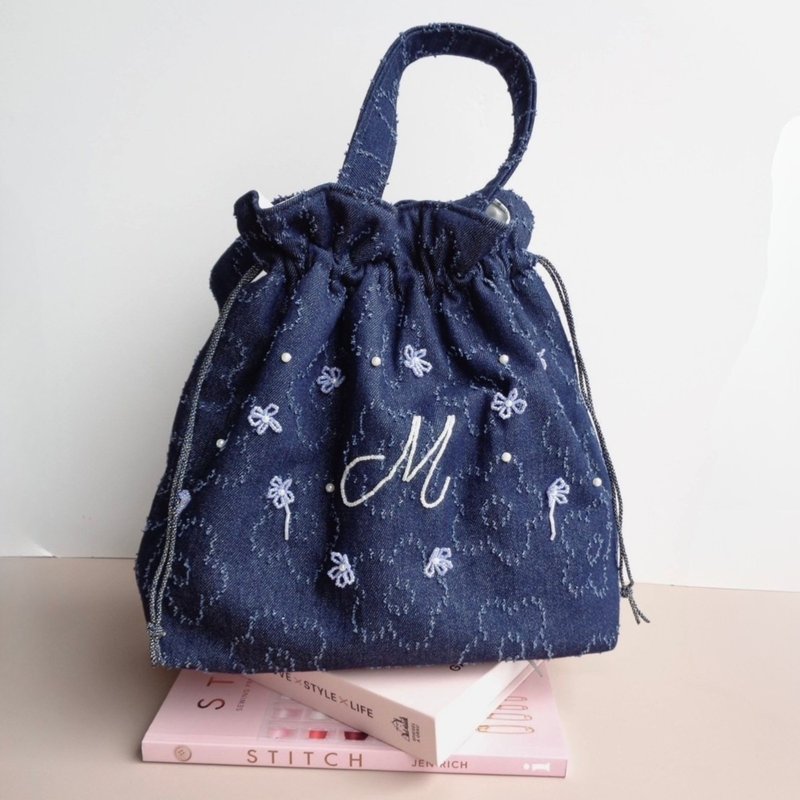 Drawstring blue jean bag - Handbags & Totes - Cotton & Hemp Blue