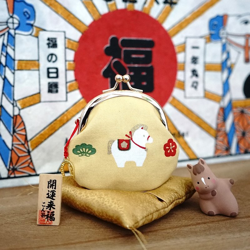 【Year of the Horse Limited Edition】Horseshoe Brings Gold, Fortune Arrives, Japanese-Style Coin Purse - กระเป๋าใส่เหรียญ - ผ้าฝ้าย/ผ้าลินิน 