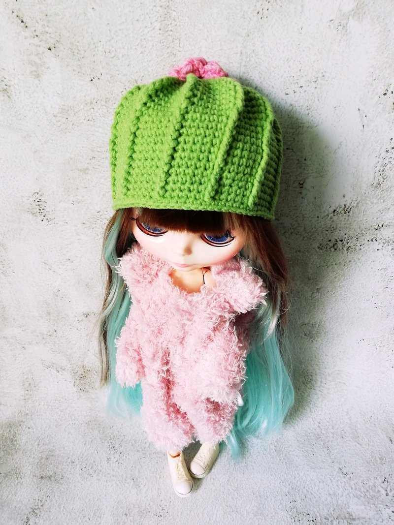 Blythe hat crochet green Cactus - ตุ๊กตา - ผ้าฝ้าย/ผ้าลินิน สีเขียว