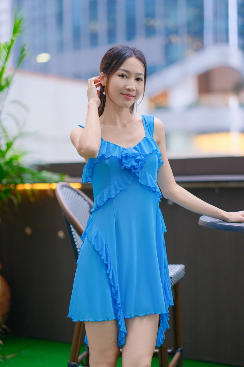 Charming blue dress - ชุดเดรส - เส้นใยสังเคราะห์ สีน้ำเงิน