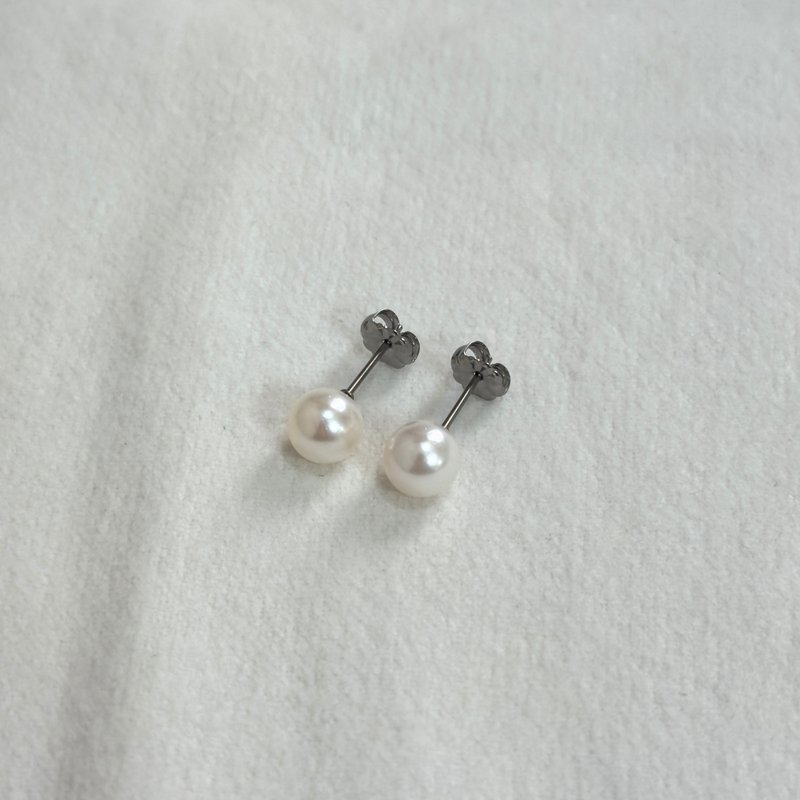 お買い得セール品 チタン 一粒 パールピアス あこや真珠 7-7.5ミリ 本真珠 スタッドピアス - ピアス・イヤリング - 真珠 ホワイト