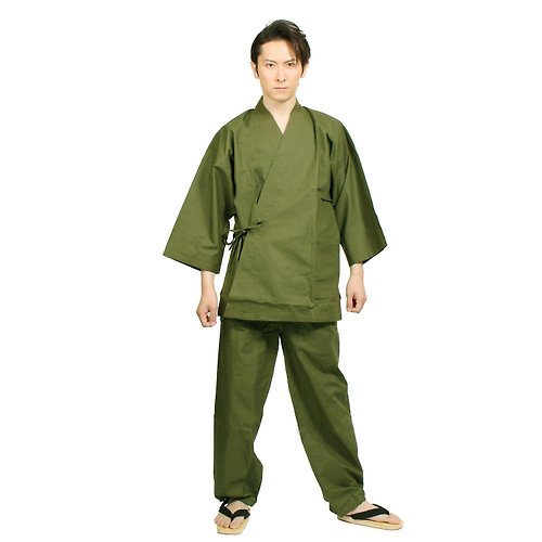fuukakimono 日本 和服 男性用 綿 作務衣 套裝 M L LL 緑