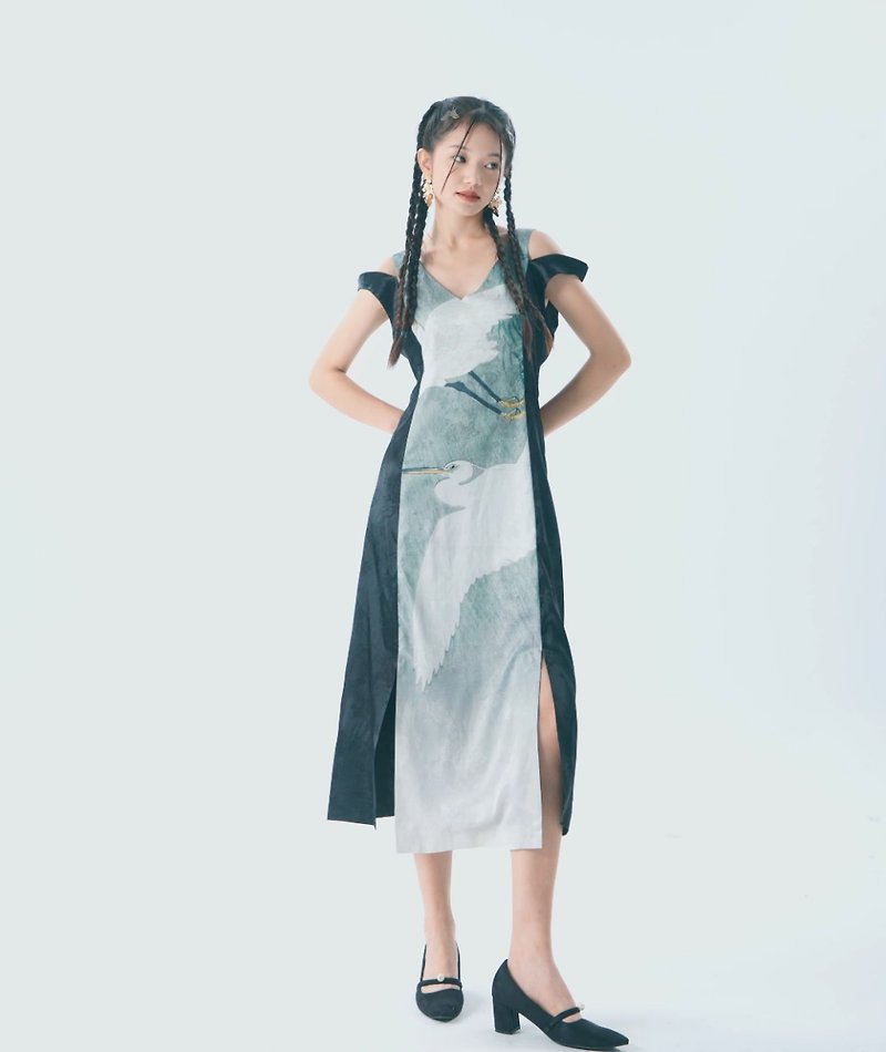 Luying Feihua 中国風ジャカード半袖ドレス - ワンピース - その他の素材 多色