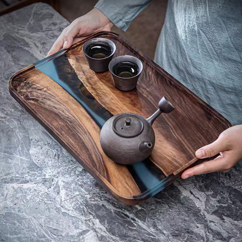 Solid Wood & Resin Dry Tea Tray / Walnut - Teapots & Teacups - Wood 
