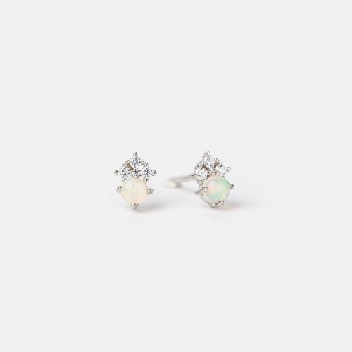 Isha Jewelry 純銀輕珠寶 時光印記。鋯鑽蛋白石純銀耳環 親膚低敏 天然蛋白石