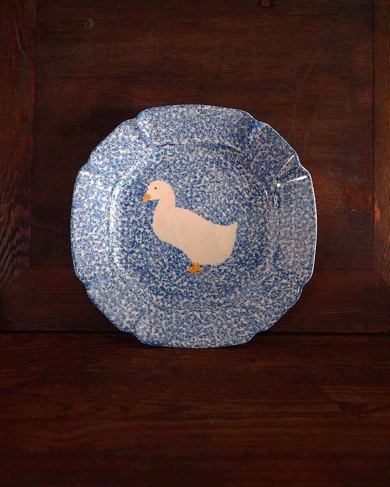 Cute Duckle Hand painted Plate (Large) (Not Used) (JS) - Small Plates & Saucers - Porcelain Blue