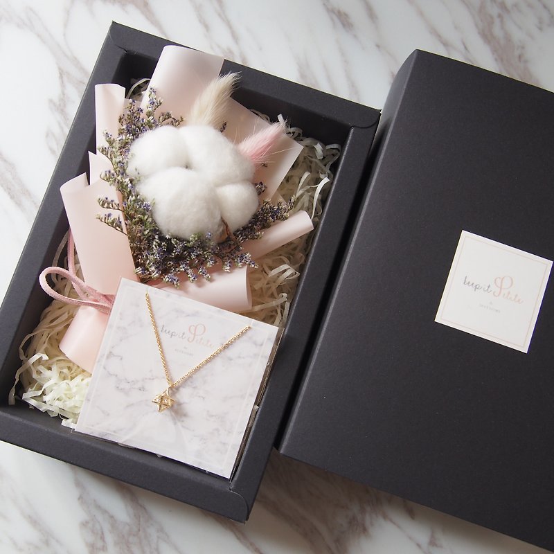 [Cozy Bouquet Gift Set] Mini Dry Bouquet (Pink) + Six-pointed Star Necklace Mother's Day - สร้อยคอ - โลหะ สึชมพู