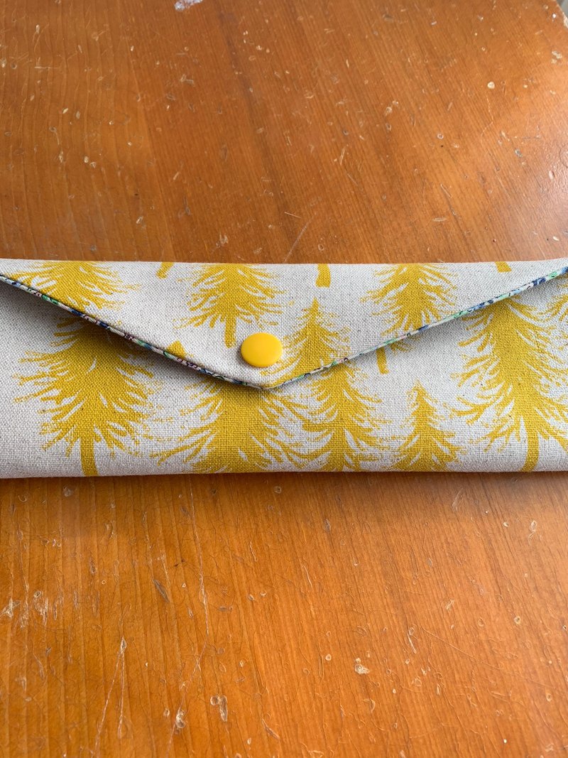 文青風環保筷袋  植樹 黃  手作餐具袋.交換禮物. - 居家收納/收納盒/儲物盒 - 棉．麻 黃色