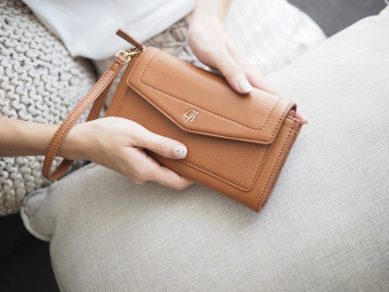 AVA (Caramel brown) : long wallet, brown wallet , cow leather wallet - 長短皮夾/錢包 - 真皮 咖啡色
