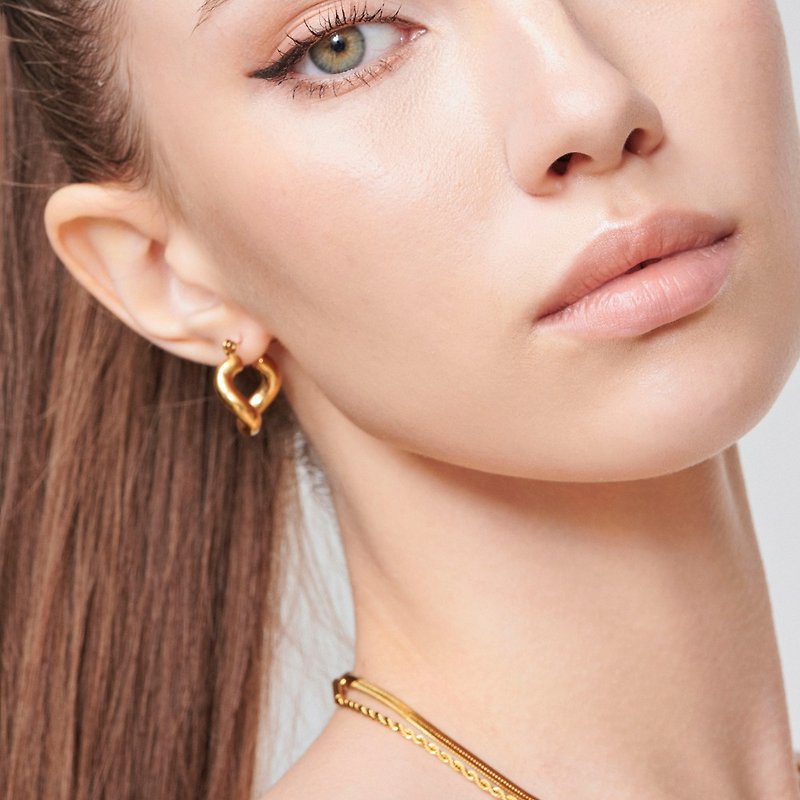 黎明女神設計款耳扣 - 耳環/耳夾 - 不鏽鋼 金色