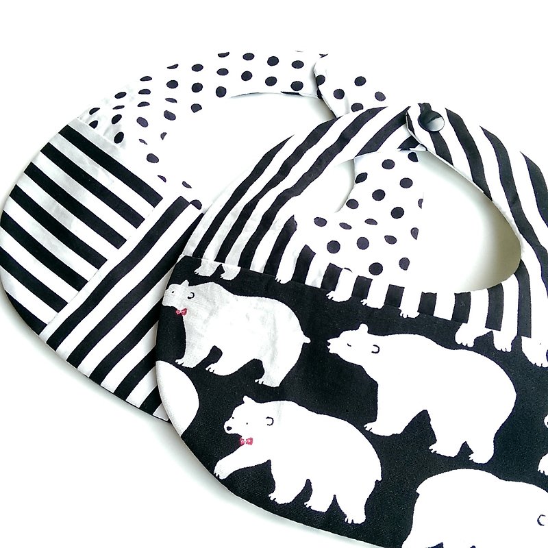 Six-layer yarn bib pocket - Nordic black and white polar bear x black and white lines - Bibs - Cotton & Hemp 